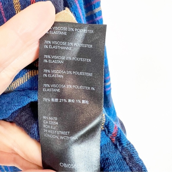 ANTHROPOLOGIE BLUE PLAID ISADORA BUTTON BACK TUNIC BLOUSE WOMENS SZ SMALL PETITE - Picture 7 of 9